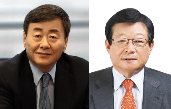 △21일 사임한 김준기 동부그룹 회장(왼쪽)과 신임 동부그룹 회장으로 선임된 이근영 동부화재 고문/ 사진제공=동부그룹