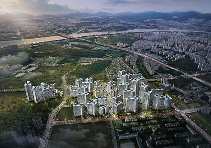 ▲ 10월 분양을 앞두고 있는 고덕 주공 3단지 재건축 ‘고덕아르테온’ 조감도. 사진 = 대림산업.