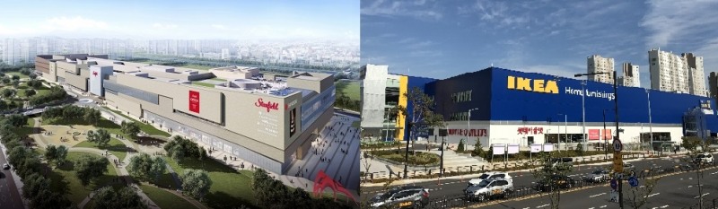 스타필드 고양(좌)과 롯데아울렛·이케아 고양점. 각사 제공