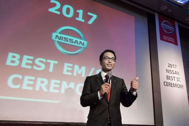 17일 허성중 한국닛산 사징이 코엑스 인터콘티넨탈에서 ‘2017 우수영업사원 인증식’에서 인사말을 하고 있다.사진=한국닛산.