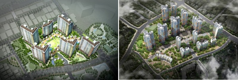 ▲ GS건설 일산자이 2차 조감도, 현대컨설 힐스테이트 클래시안 조감도.