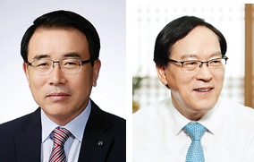 (왼쪽부터) 조용병 신한금융지주 회장, 김용환 NH농협금융지주 회장/ 사진제공= 각사