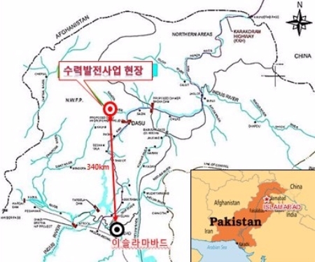 SK건설이 지난 1일 사업권을 확보한 파키스탄 수력발전사업 위치도. 사진=SK건설.