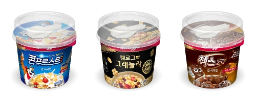 농심켈로그 컵시리얼 3종. 농심켈로그 제공