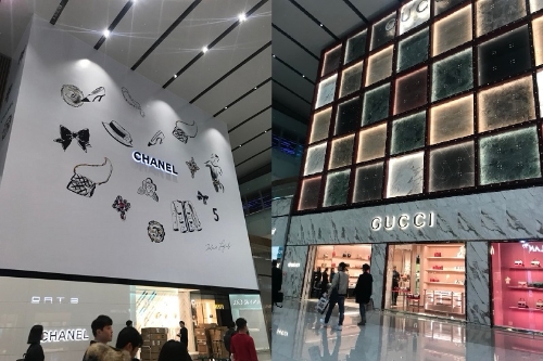 인천국제공항 제2여객터미널(T2) 신라면세점 샤넬(좌), 구찌 매장. 신미진기자