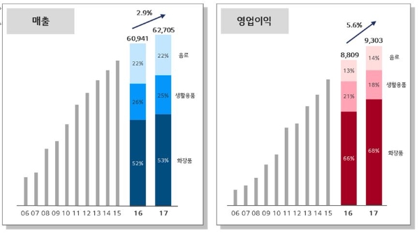 LG생활건강 연간실적 추이. LG생활건강 제공