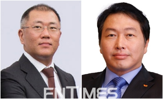 정의선 현대자동차 부회장(왼쪽)과 최태원 SK 회장. 사진=각사.