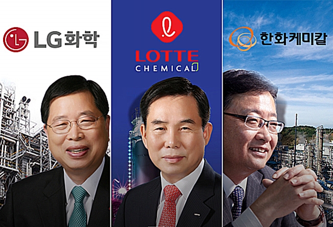 ▲ 박진수 LG화학 부회장, 허수영 롯데케미칼 부회장, 김창범 한화케미칼 사장