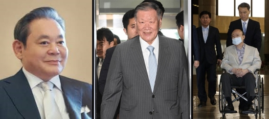 이건희 삼성그룹 회장(왼쪽부터), 정몽구 현대자동차그릅 회장, 김승연 한화그룹 회장. 사진=한국금융신문 DB.