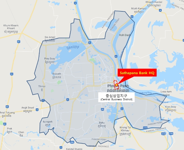 캄보디아 사타파나 은행 본점 위치도. / 사진=롯데건설.
