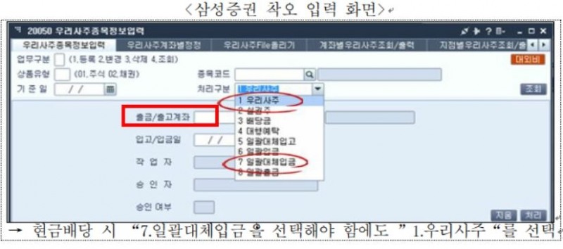 삼성증권 착오 입력 화면. 자료=금융위원회