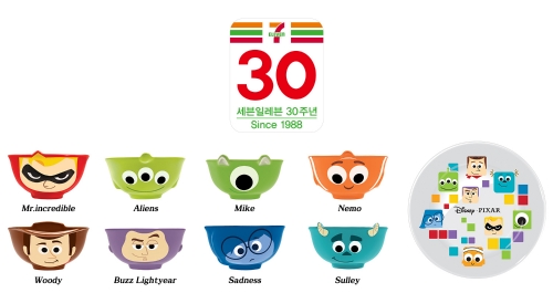 디즈니 픽사 캐릭터 식기류 9종. 코리아세븐 제공