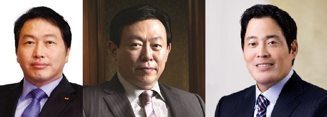 (좌측부터) 최태원 SK 회장, 신동빈 롯데그룹 회장, 정용진 신세계그룹 부회장. 각사 제공