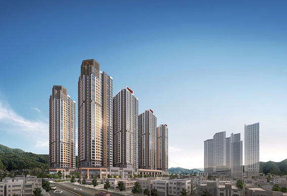 ▲ 27일 시행한 청약에서 최고 경쟁률 23 대 1을 기록하며 1순위 해당 지역 마감한 부산 동래 3차 SK VIEW 투시도. 사진 = SK건설