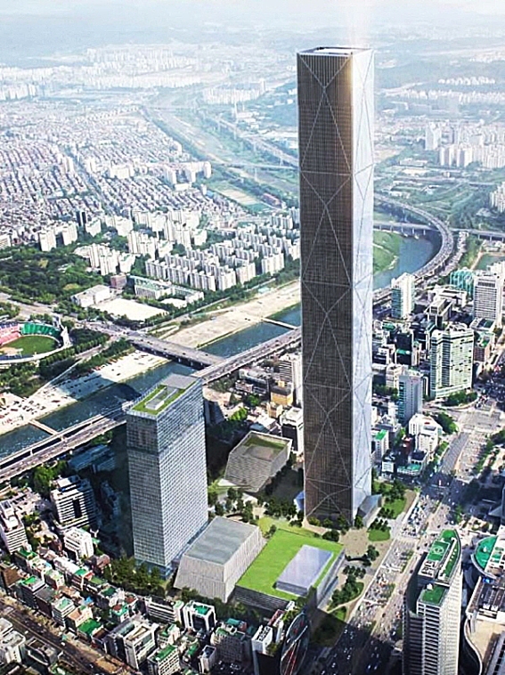 ▲ 지난달 20일 건립 계획안이 보루된 현대자동차그룹 ‘글로벌비즈니스센터(GBC)’ 조감도. 사진 = 강남구청