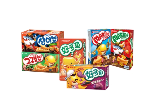 고래밥 국내 및 해외 판매 제품. 오리온 제공