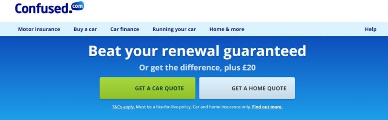 △영국 컨퓨즈드닷컴(Confused.com) 홈페이지 메인화면