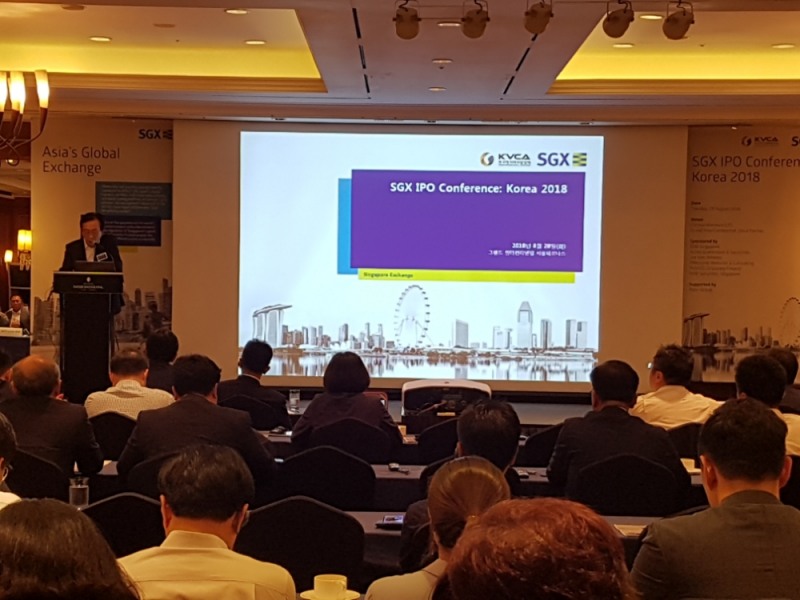 △이용성 벤처캐피탈협회 회장이 28일 열린 싱가포르거래소 IPO 컨퍼런스에서 인사말을 하고 있다./사진=벤처캐피탈협회