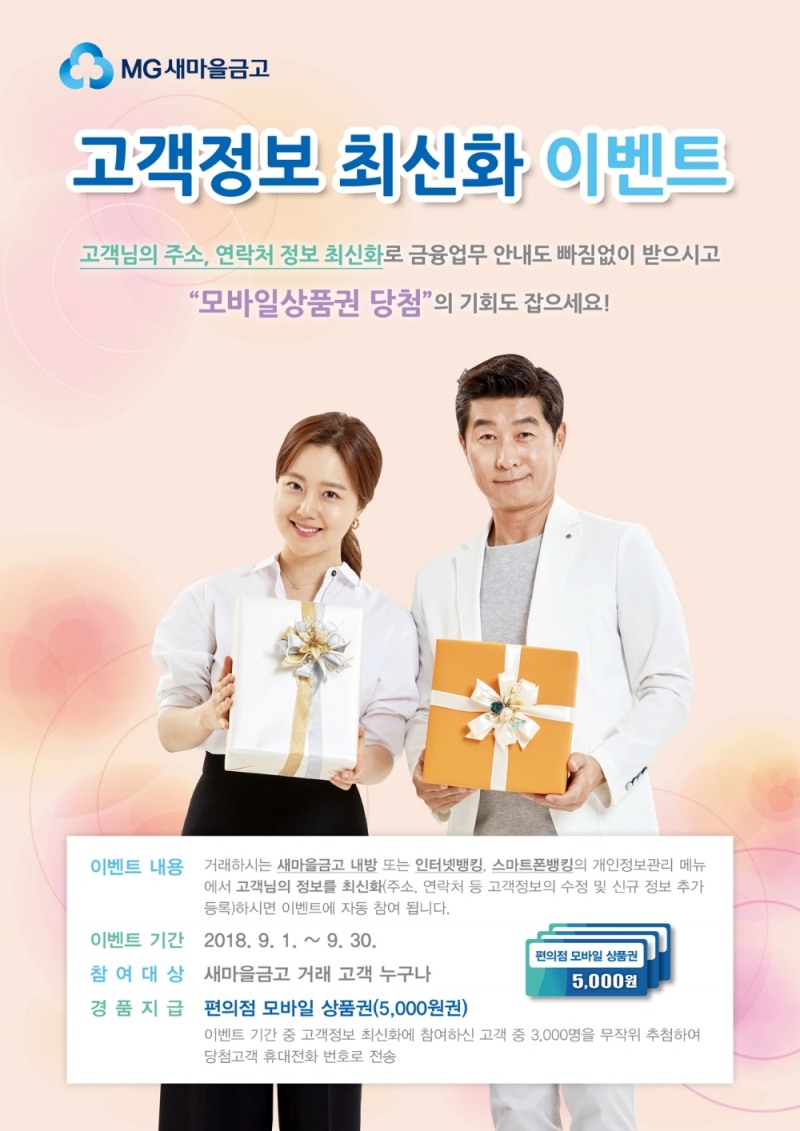 새마을금고, 고객정보 업데이트 시 모바일 상품권 증정