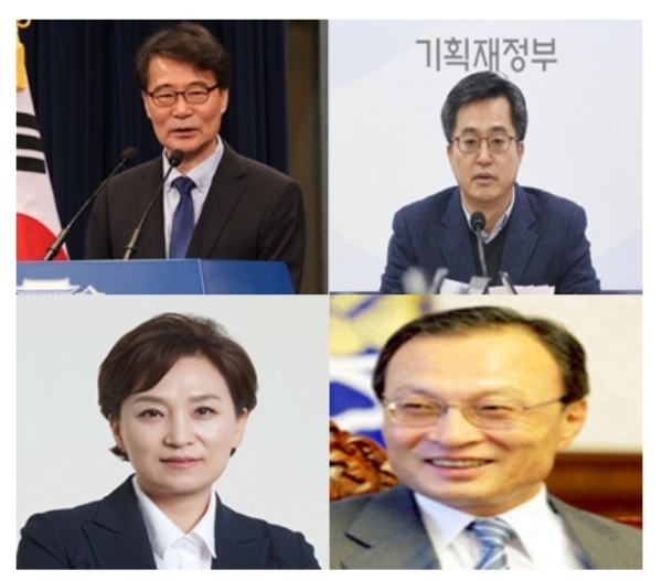 사진 왼쪽 상단부터 장하성 청와대 정책실장, 김동연 기획재정부 장관 및 경제부총리, 김현미 국토교통부 장관, 이해찬 더불어민주당 당 대표.