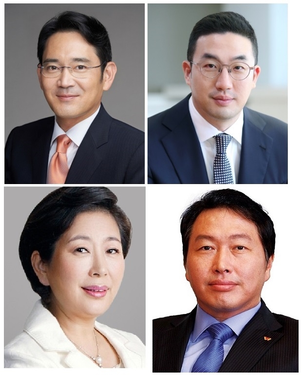 (왼쪽 위부터 시계방향으로)이재용 삼성전자 부회장, 구광모 LG 회장, 최태원 SK회장, 현정은 현대 회장.