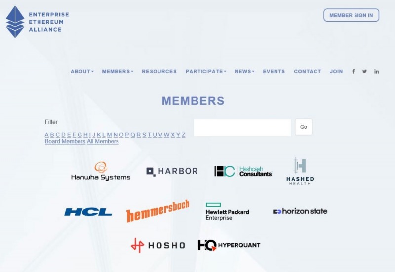 △EEA 공식 홈페이지. 회원사 목록에 한화시스템이 게시돼 있다