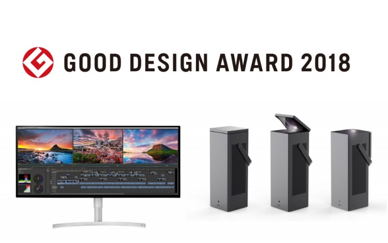 △일본디자인진흥회가 발표한 ‘굿디자인상 어워드 2018(Good Design Award 2018)’에서 ‘Best 100’에 선정된 ‘LG 울트라와이드 모니터'와 ‘LG 시네빔 레이저 4K’