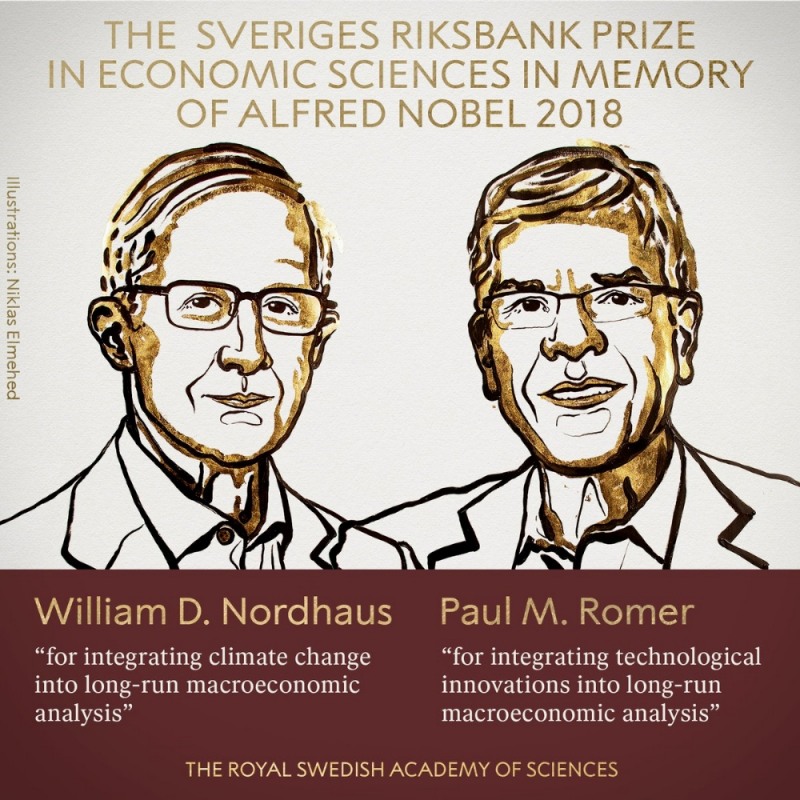 노벨경제학상 수상자인 윌리엄 노드하우스 미국 예일대 교수와 폴 로머 뉴욕대 교수 / 출처= 노벨상위원회 홈페이지