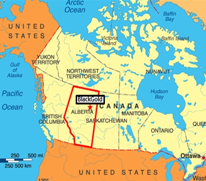 한국석유공사의 캐나다 블랙골드 광구 위치. 출처 : 한국석유공사.