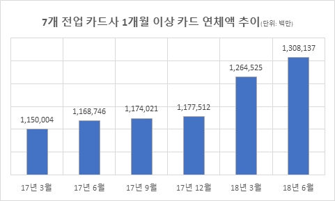 카드대출 연체액 5분기 연속 '경고음’