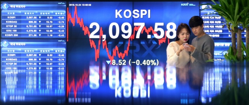 24일 코스피는 전 거래일(2106.10) 대비 0.40%(8.52포인트) 내린 2097.58에 장을 마감했다. 코스피 종가가 2100선 아래로 내려간 건 지난 3월10일 이후 7개월여 만이다. 사진=한국거래소