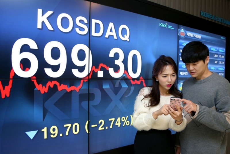 24일 코스닥지수는 전 거래일보다 2.74%(19.70포인트) 떨어진 699.30으로 거래를 마쳤다. 코스닥지수가 700 미만으로 떨어진 건 작년 11월2일 이후 처임이다. 사진=한국거래소
