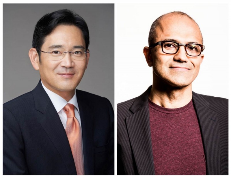 △이재용 삼성전자 부회장과 사티아 나델라(Satya Nadella) 마이크로소프트 최고경영자(CEO)