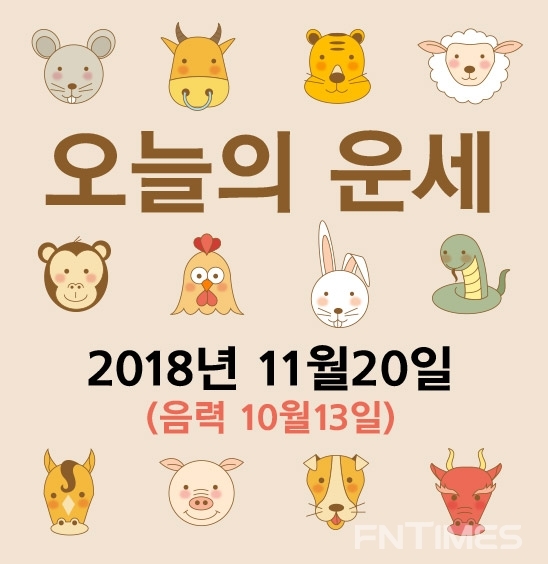 2018년 11월20일(화요일·음력 10월13일, 오늘의 띠별운세/생년월일 운세)