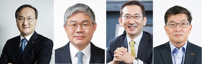 왼쪽부터 이석희 SK하이닉스 사장, 안재현 SK건설 사장, 윤병석 SK가스 사장, 나경수 SK종합화학 사장.