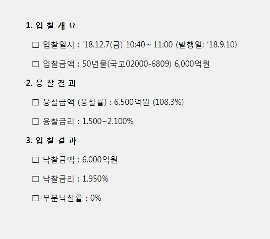 자료=기재부, 올해 4번째로 실시된 국고50년 입찰 결과