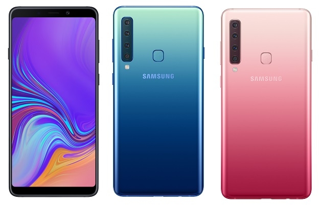 갤럭시 A9 캐비어 블랙, 레모네이드 블루, 버블검 핑크.