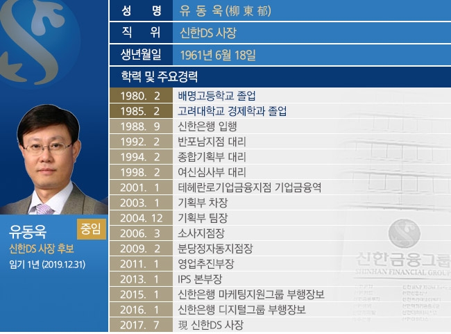 유동욱 신한DS 사장 후보 프로필 [그래픽=한국금융신문]