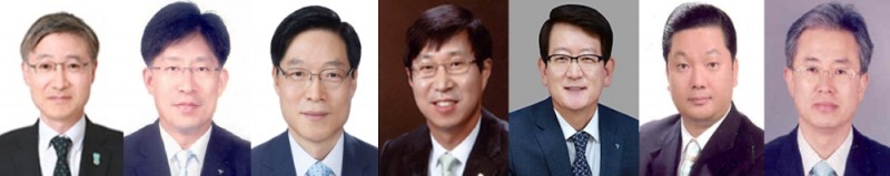 사진 왼쪽부터 이승열 하나금융지주 부사장, 강성묵·권길주·김인석·안영근·이호성·정춘식 KEB하나은행 부행장. / 사진= KEB하나은행