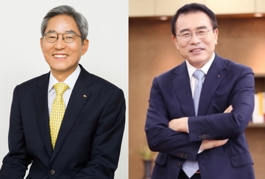 왼쪽부터 윤종규 KB금융지주 회장, 조용병 신한금융지주 회장. / 사진= 각사