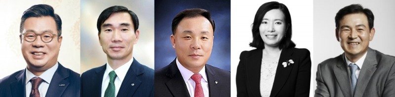 ▲(왼쪽부터) 정일문 한국투자증권 사장, 김형진 신한금융투자 사장, 김영규 IBK투자증권 사장, 박정림·김성현 KB증권 사장.