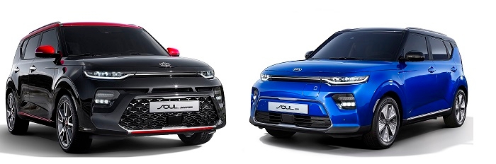 '쏘울 부스터' 가솔린1.6T(왼쪽)과 EV. (사진=기아차)