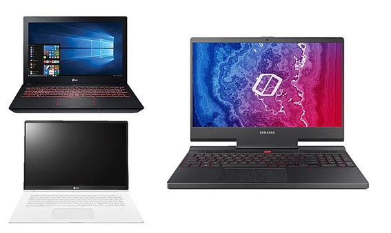 ▲ (왼쪽 상단부터 시계 반대 방향으로) LG게이밍노트북 15G880, 2019년형 LG그램 17, 삼성노트북 오디세이 3세대.