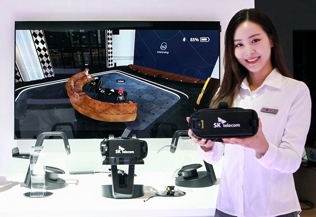 SK텔레콤 전시 부스에 전시된 '옥수수 소셜 VR'. (사진=SKT)