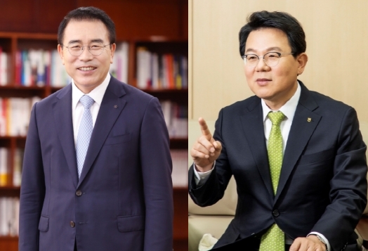 왼쪽부터 조용병 신한금융지주 회장, 김광수 NH농협금융지주 회장 / 사진= 각사