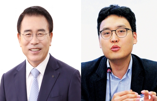 왼쪽부터 조용병 신한금융지주 회장, 이승건 비바리퍼블리카 대표 / 사진= 신한금융지주, 한금 DB