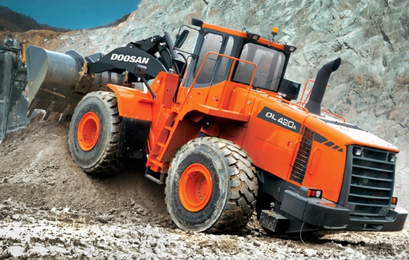 △사우디아라비아 고객사에 공급될 두산인프라코어 휠로더 DL420A 제품/사진=두산인프라코어