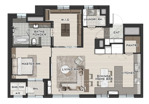 ▲ 롯데건설 AZIT.L 1인가구 평면도.