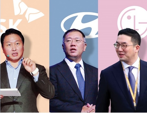 (왼쪽부터) 최태원 SK 회장, 정의선 현대차 부회장, 구광모 LG 회장.