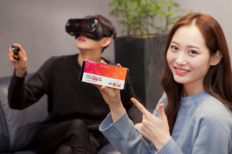△SKT 모델이 5G 미디어 기술을 알리고 있다/사진=SKT